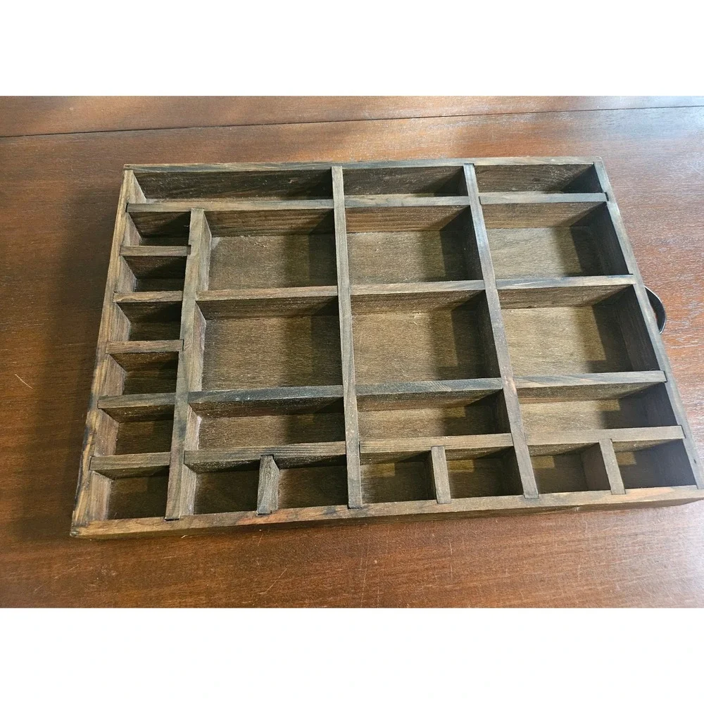 Vintage Wooden Shadow Box Display Case Brown Multi Compartment Wall Hanging